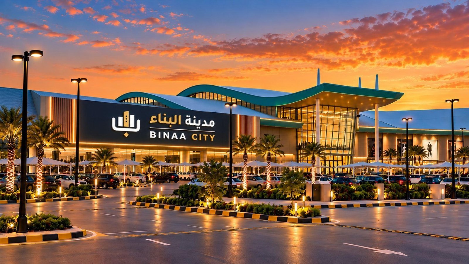 واجهة مدينة البناء وقت الغروب